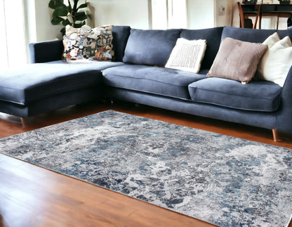 8' X 10' Blue and Gray Abstract Area Rug