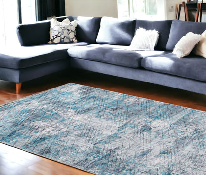 8' X 10' Blue Gray Abstract Cuboid Modern Area Rug