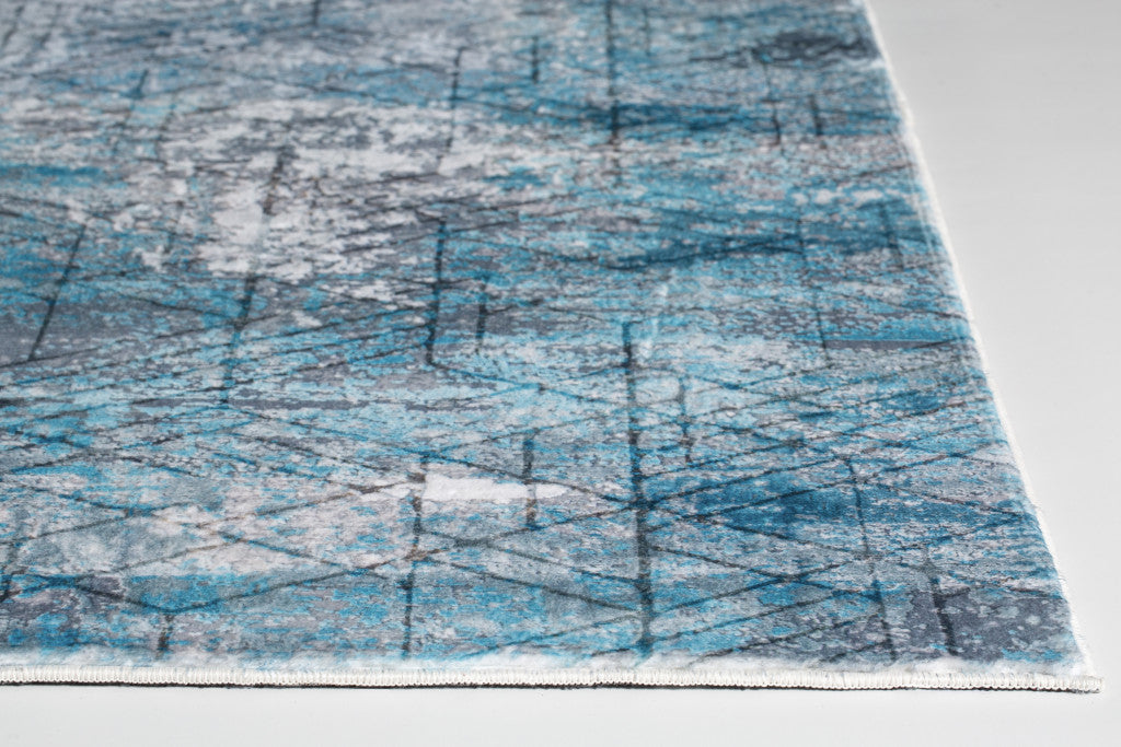 8' X 10' Blue Gray Abstract Cuboid Modern Area Rug