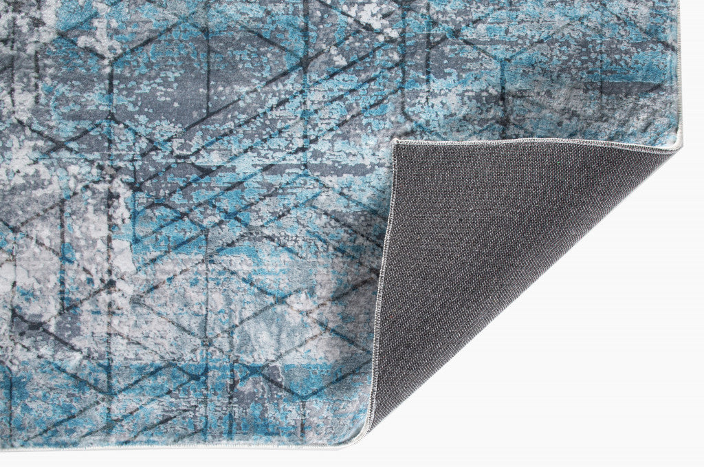 8' X 10' Blue Gray Abstract Cuboid Modern Area Rug