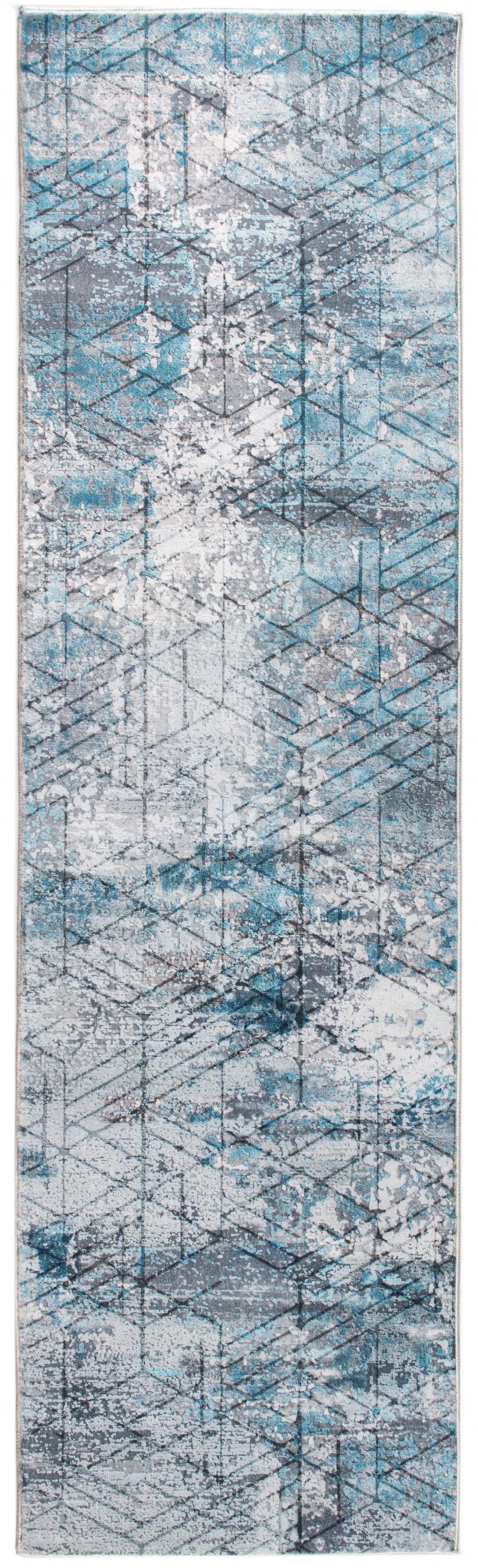 8' X 10' Blue Gray Abstract Cuboid Modern Area Rug