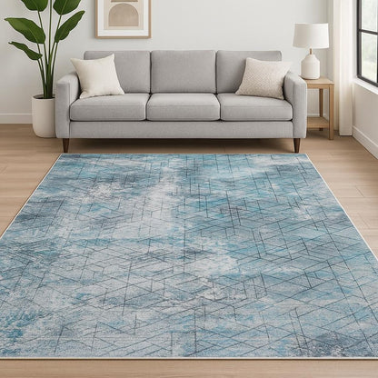 8' X 10' Blue Gray Abstract Cuboid Modern Area Rug
