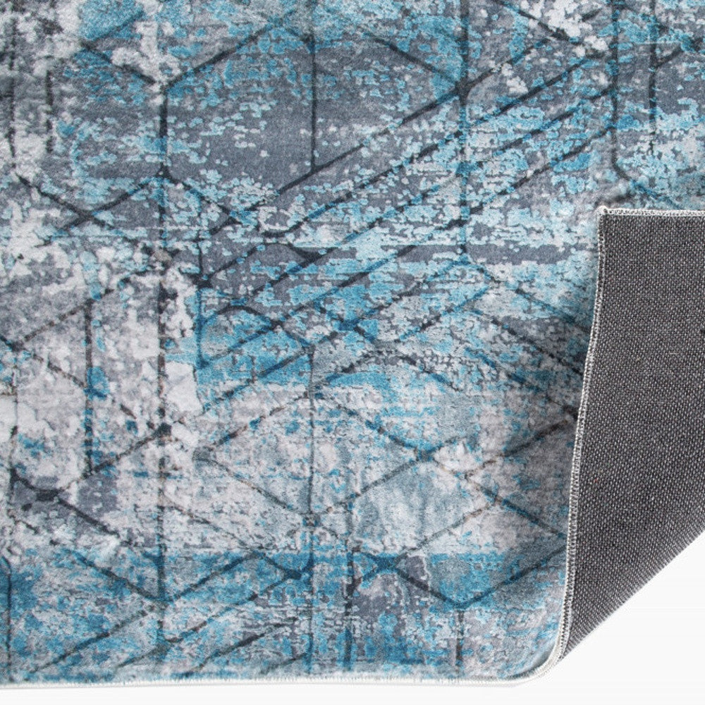 8' X 10' Blue Gray Abstract Cuboid Modern Area Rug