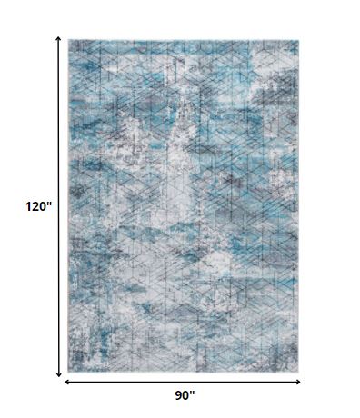 8' X 10' Blue Gray Abstract Cuboid Modern Area Rug