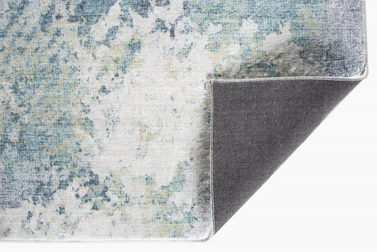 8' Blue And Ivory Abstract Runner Rug