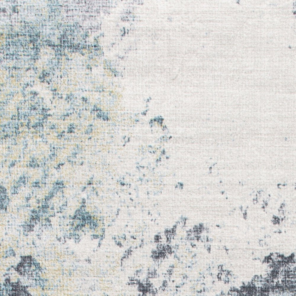 8' Blue And Ivory Abstract Runner Rug
