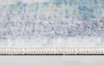 8' Blue And Ivory Abstract Runner Rug