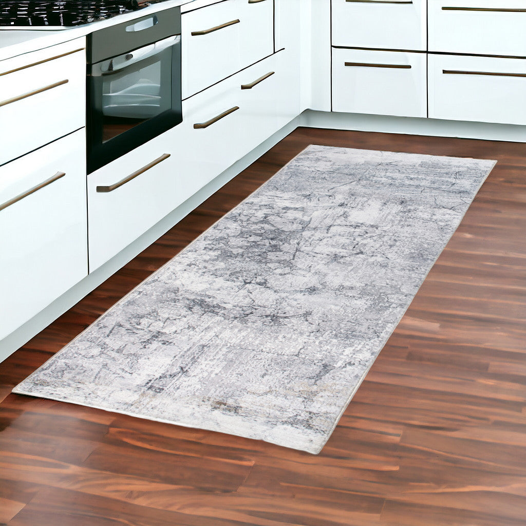 8' Runner Gray Abstract Runner Rug