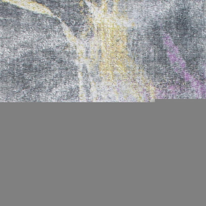8' Gray Yellow And Purple Abstract Runner Rug