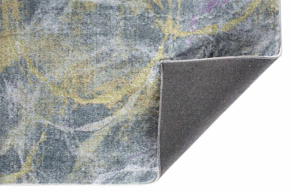 8' Gray Yellow And Purple Abstract Runner Rug