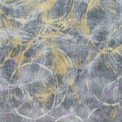 5' X 8' Gray Yellow And Purple Abstract Area Rug
