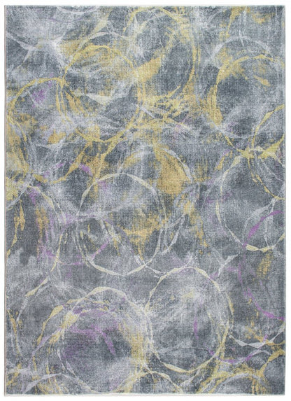 6' X 9' Gray Yellow And Purple Abstract Area Rug