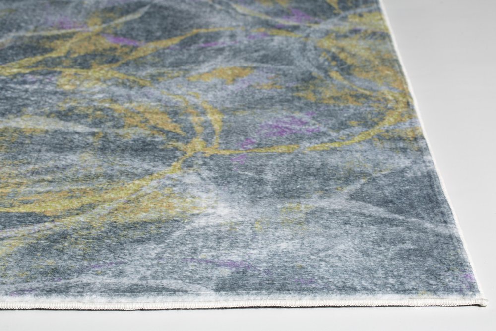 6' X 9' Gray Yellow And Purple Abstract Area Rug