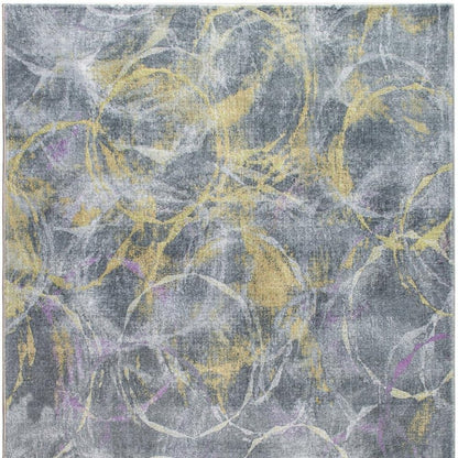 8' X 10' Gray Yellow And Purple Abstract Area Rug