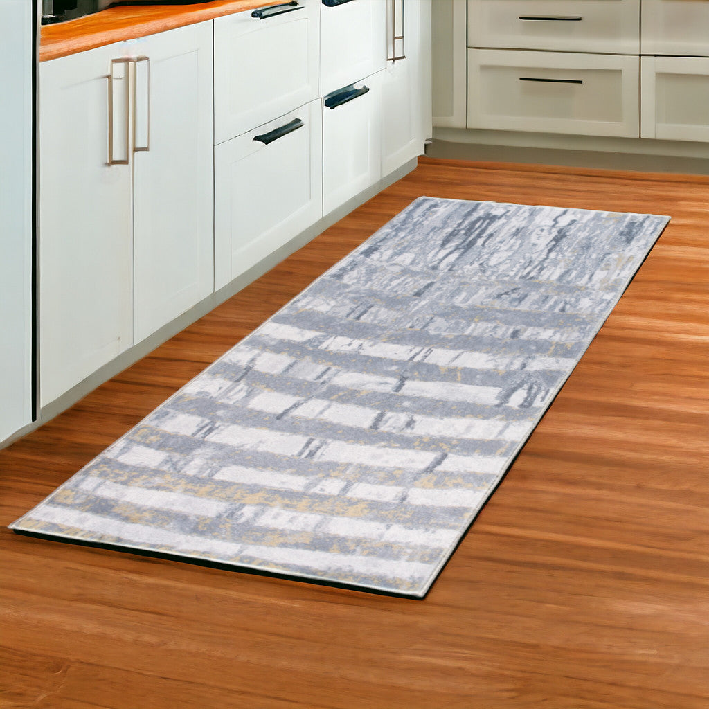 8' Runner Gray Abstract Runner Rug