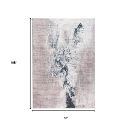 6' X 9' Sand Ivory And Black Abstract Area Rug