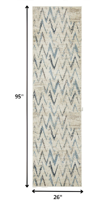 8' Runner Ivory Chevron Runner Rug