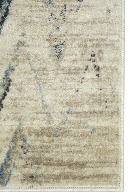 5' X 8' Ivory And Blue Chevron Area Rug