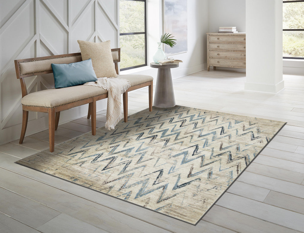 8' X 11' Ivory Chevron Area Rug