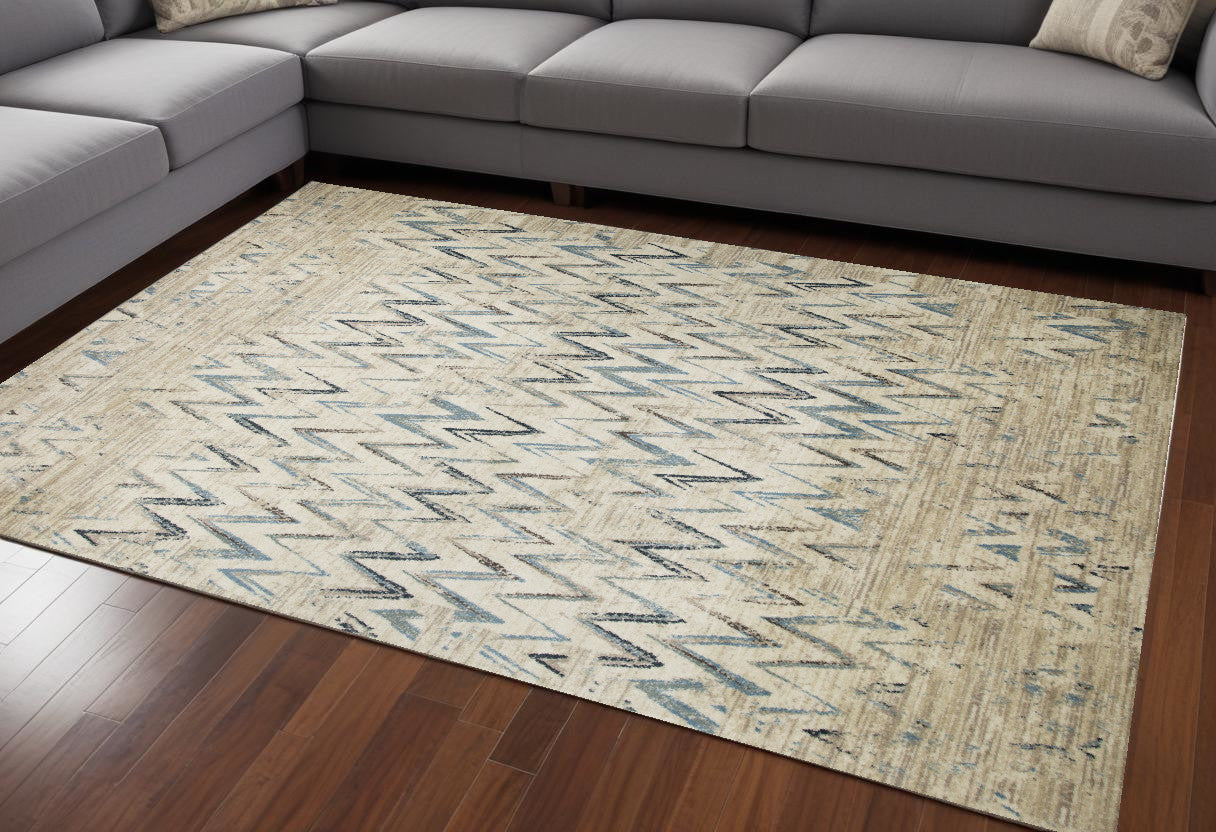 8' X 11' Ivory Chevron Area Rug