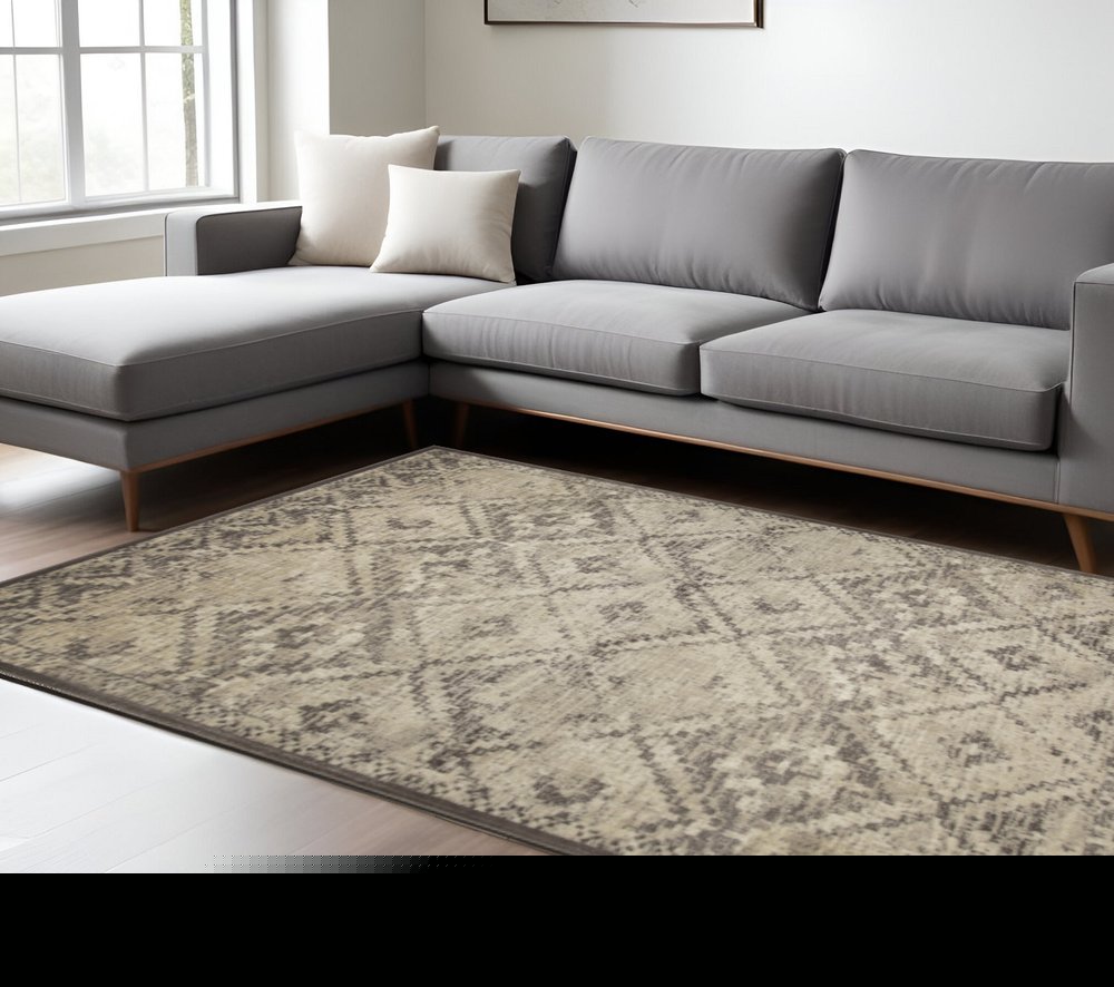 5' X 8' Gray And Brown Abstract Area Rug