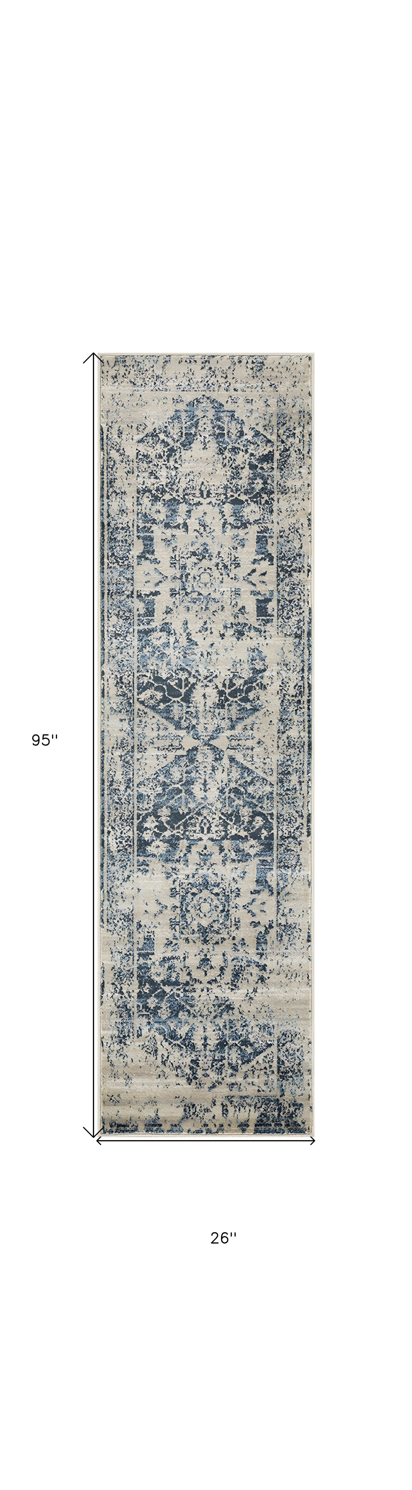 8' Runner Ivory Oriental Runner Rug