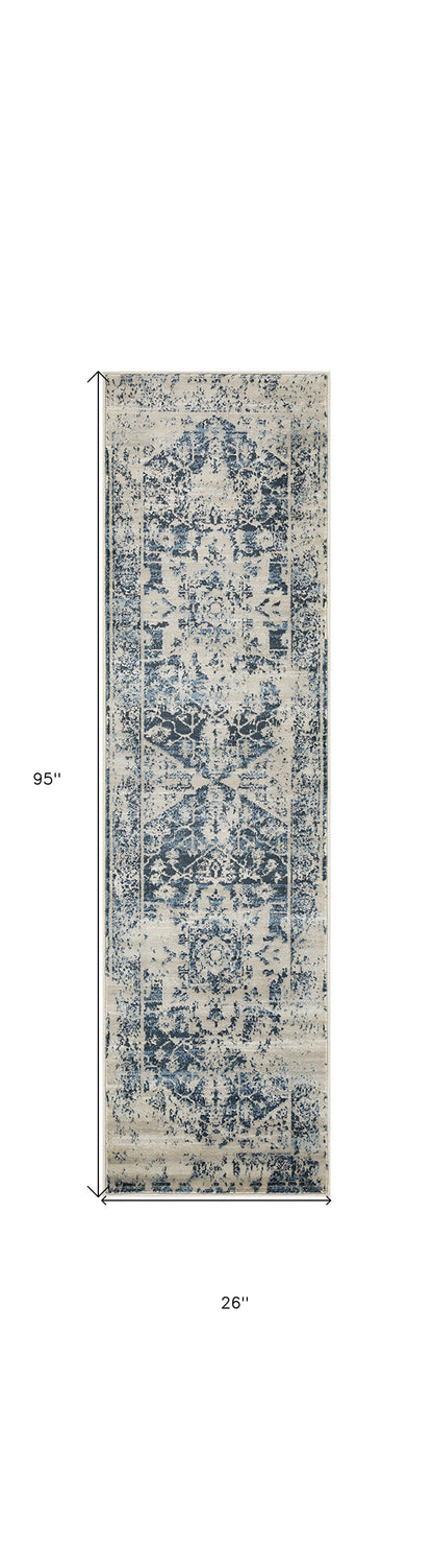 8' Runner Ivory Oriental Runner Rug