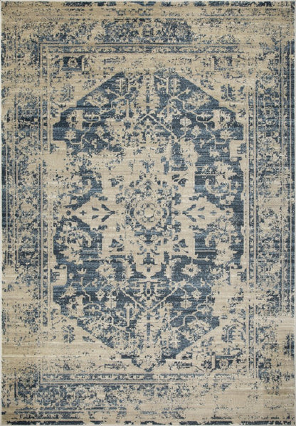 3' X 5' Ivory And Blue Oriental Area Rug
