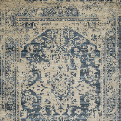 5' X 8' Ivory And Blue Oriental Area Rug