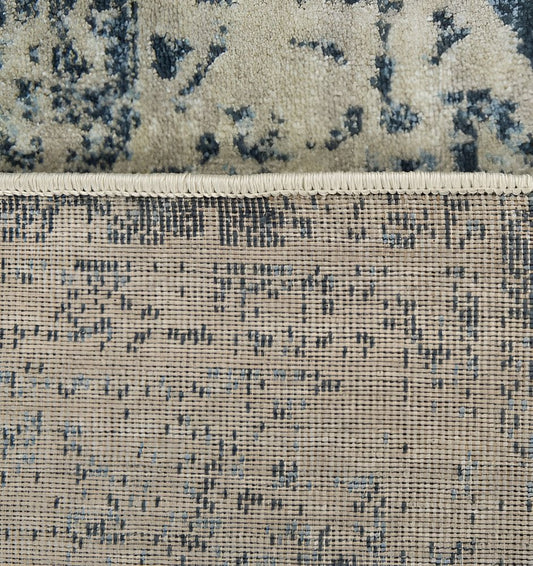 8' Ivory And Blue Oriental Distressed Round Rug