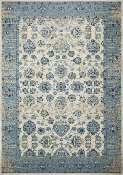 8' Ivory And Sky Blue Oriental Runner Rug