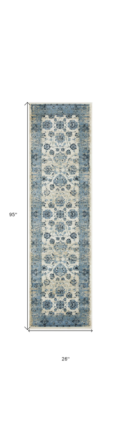 8' Runner Ivory Oriental Runner Rug