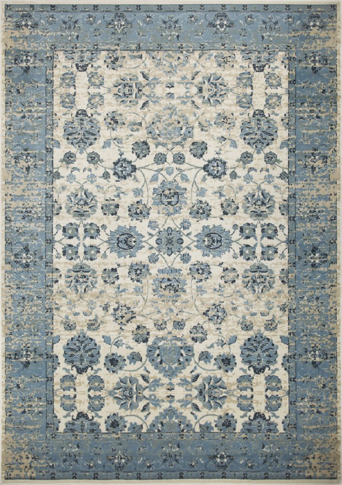 5' X 8' Ivory And Sky Blue Oriental Area Rug