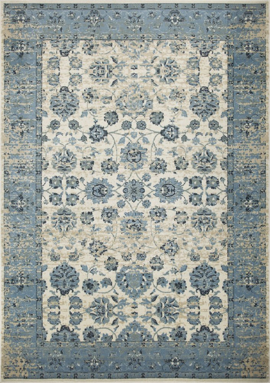 5' X 8' Ivory And Sky Blue Oriental Area Rug