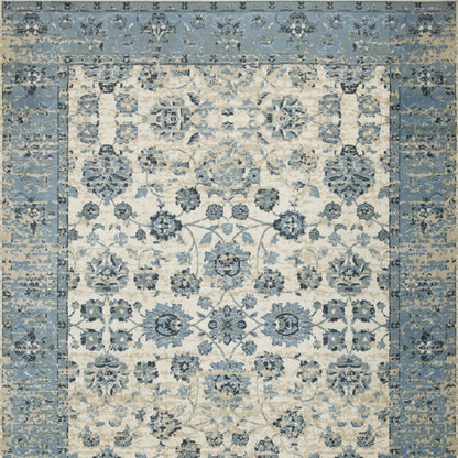 5' X 8' Ivory And Sky Blue Oriental Area Rug