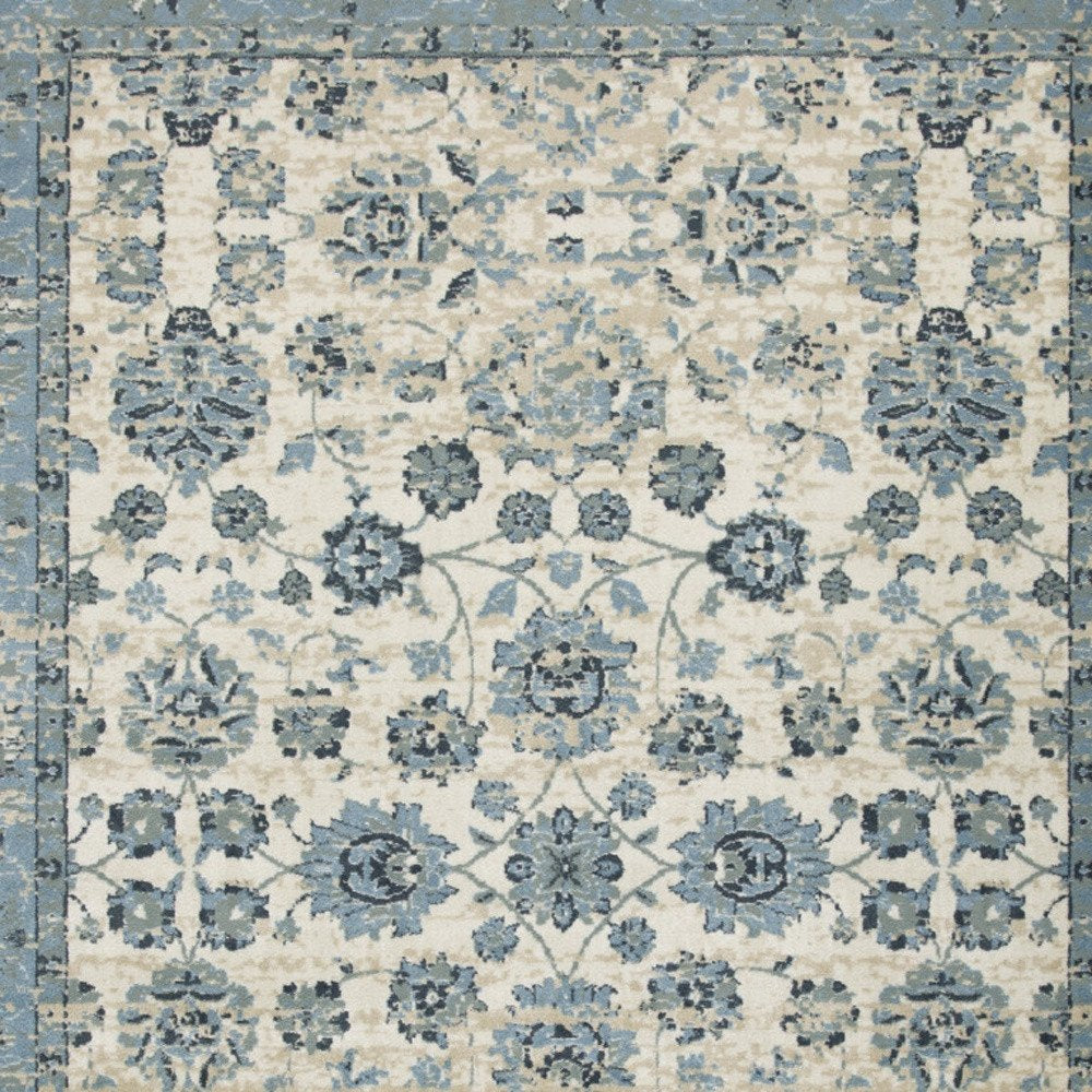8' X 11' Ivory And Sky Blue Oriental Area Rug