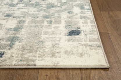 8' Runner Blue and Beige Abstract Runner Rug