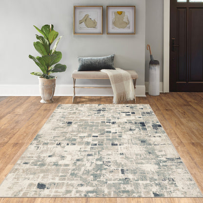 8' Runner Blue and Beige Abstract Runner Rug