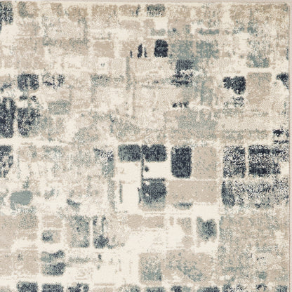 8' Runner Blue and Beige Abstract Runner Rug