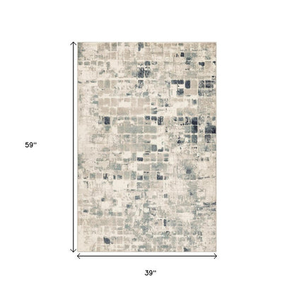 3' X 5' Blue and Beige Abstract Area Rug