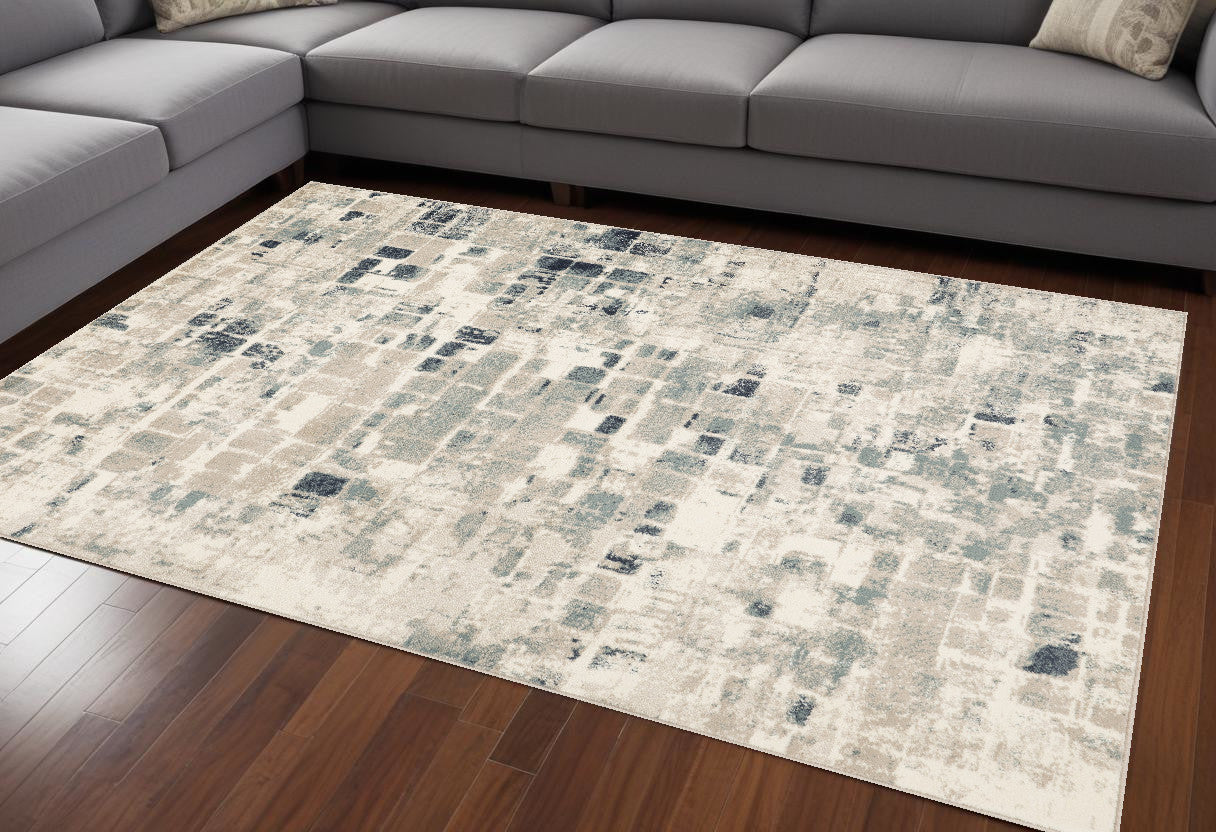 8' X 11' Blue and Beige Abstract Area Rug