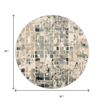 8' Blue and Beige Round Abstract Area Rug
