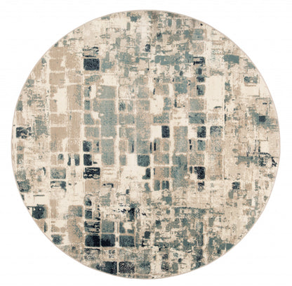 8' Blue and Beige Round Abstract Area Rug