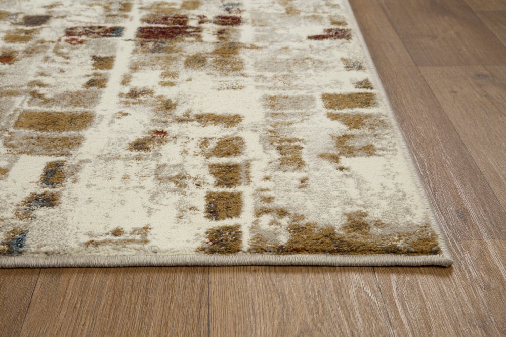 8' Natural And Brown Abstract Runner Rug