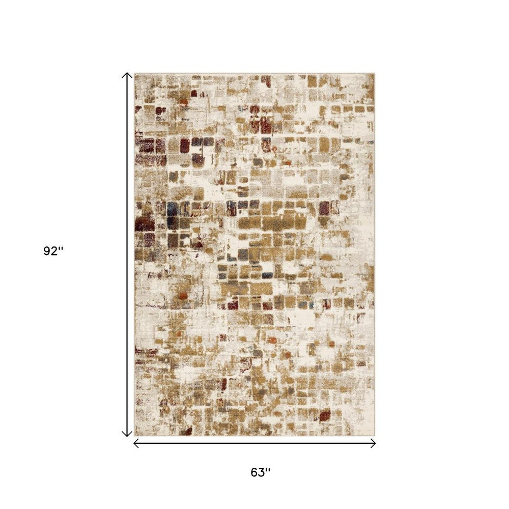 5' X 8' Natural And Brown Abstract Area Rug