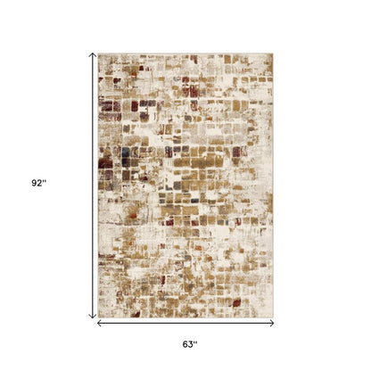 5' X 8' Natural And Brown Abstract Area Rug
