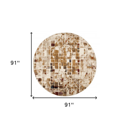 8' Natural And Brown Abstract Distressed Round Rug
