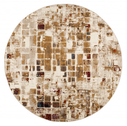 8' Natural Round Abstract Area Rug