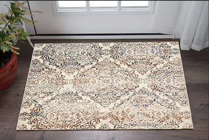 3' X 5' Ivory Rust And Green Oriental Area Rug