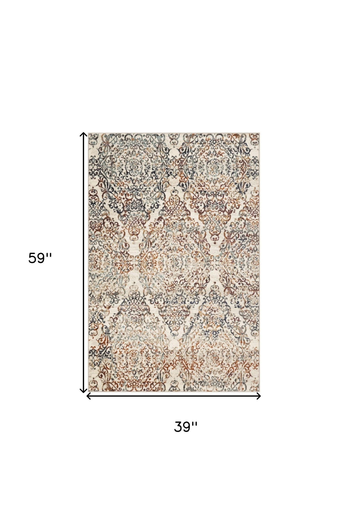 3' X 5' Ivory Oriental Area Rug